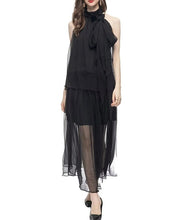 Load image into Gallery viewer, Callie Appliques Stand Collar Sleeveless Tops + Long Skirt Chiffon Black Two Pieces Set
