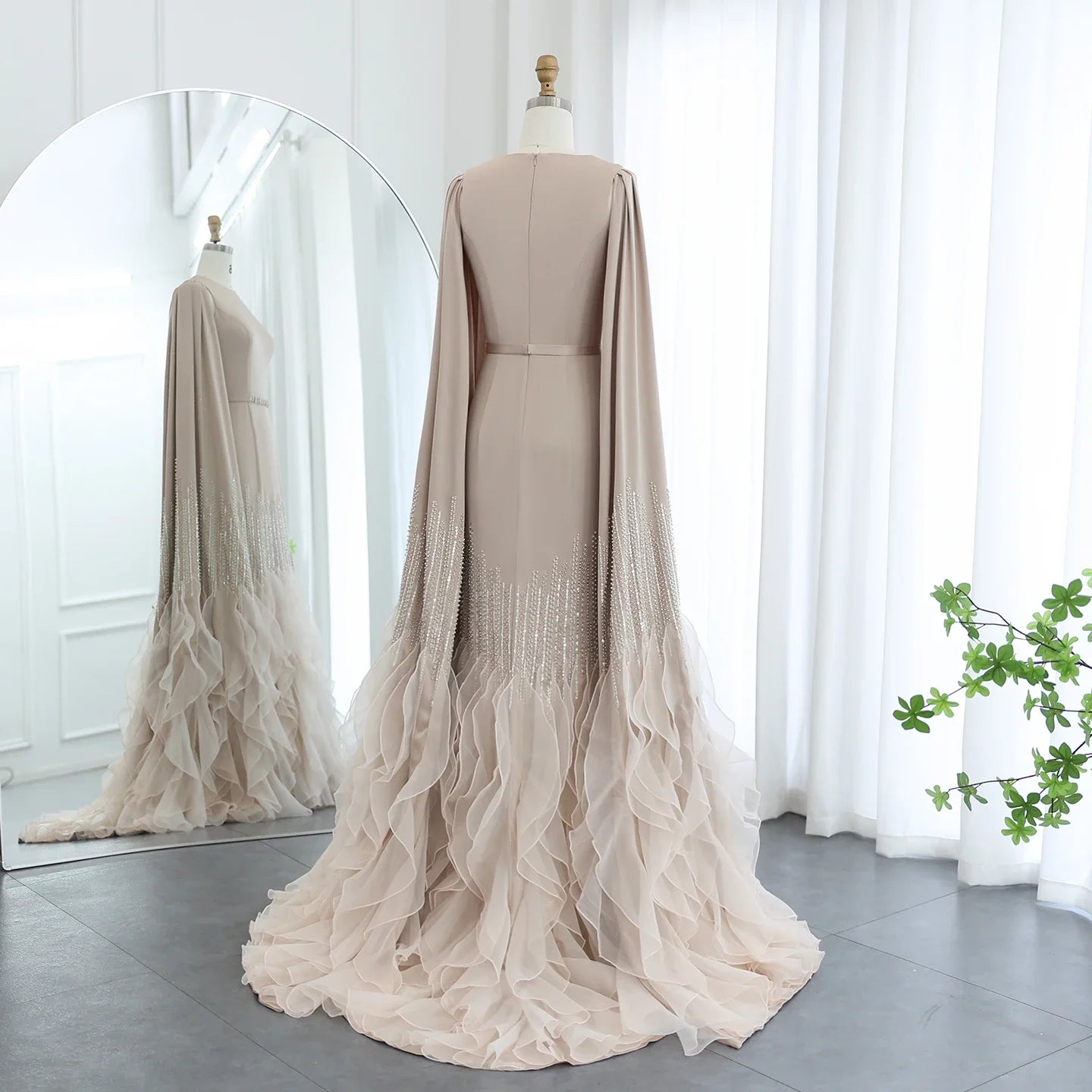 Adelaide White Evening Dresses with Cape Sleeves Tiered Ruffles Women Wedding Party Gown