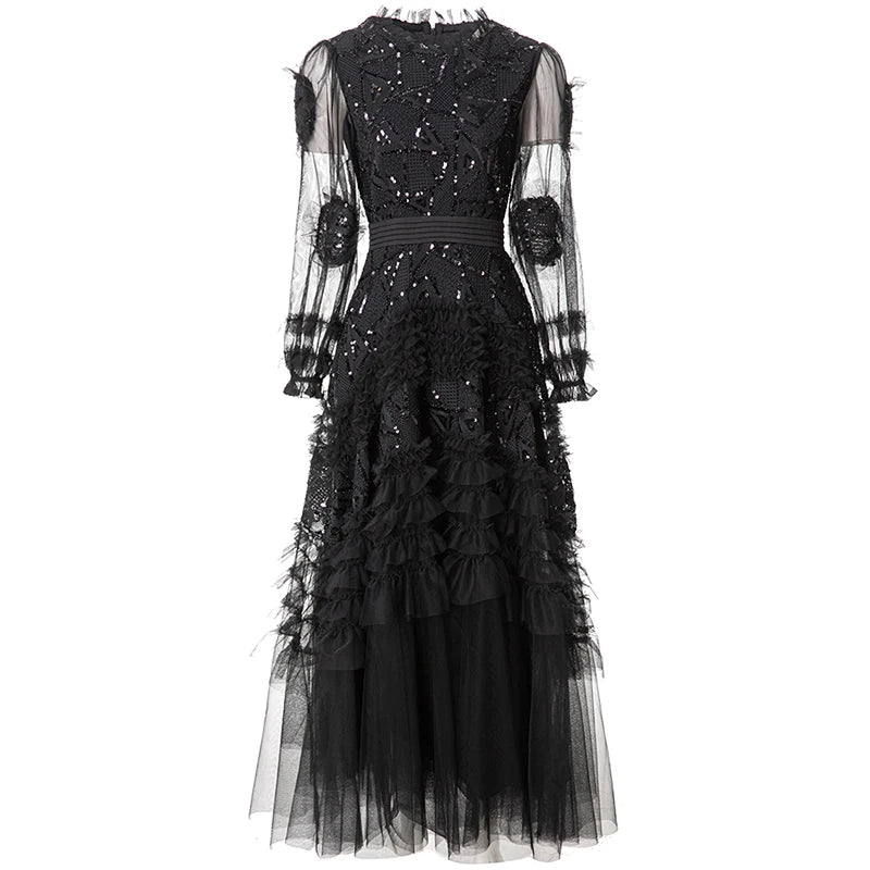 Blaire  Sequins Beading Embroidery Mesh Dress