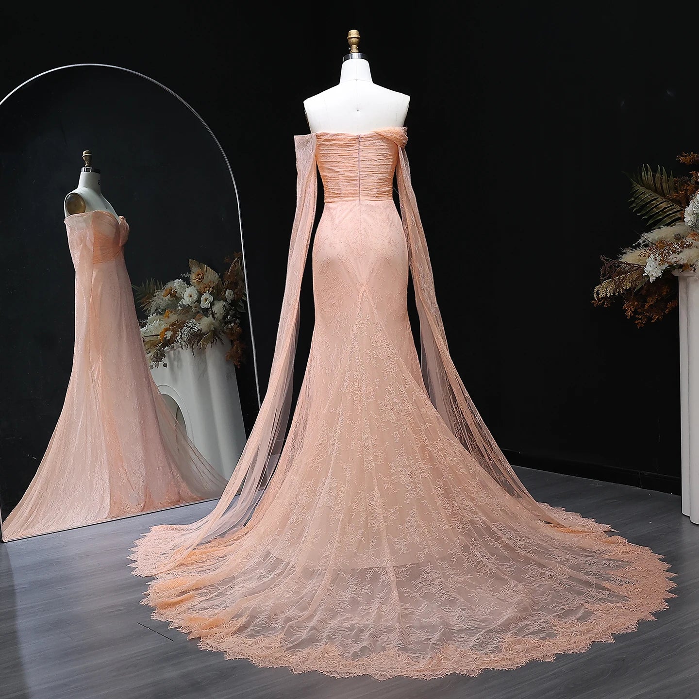Anne Lace Purple Mermaid Evening Dress with Cap Sleeves Gown
