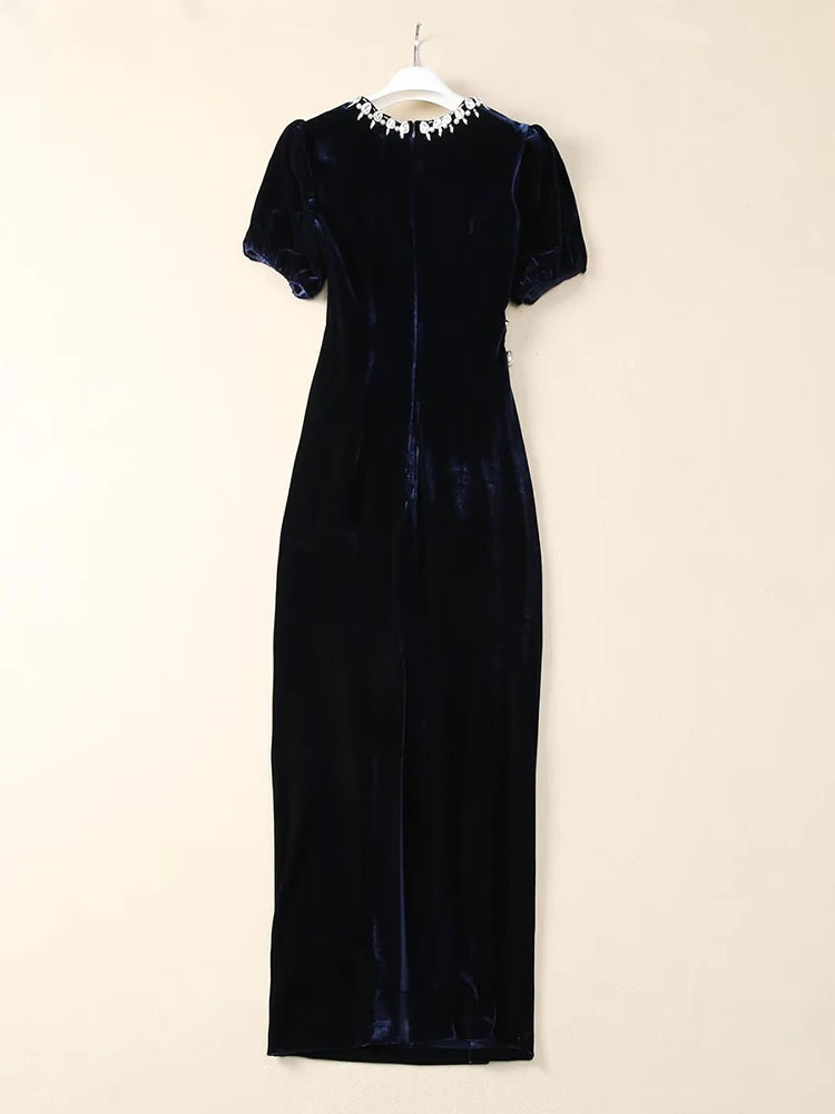 Merrill Crystal Beading Velvet Dress