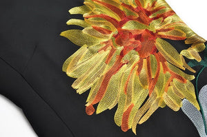 Lulu O-Neck Short Sleeve Flower Embroidery Vintage Midi Dress