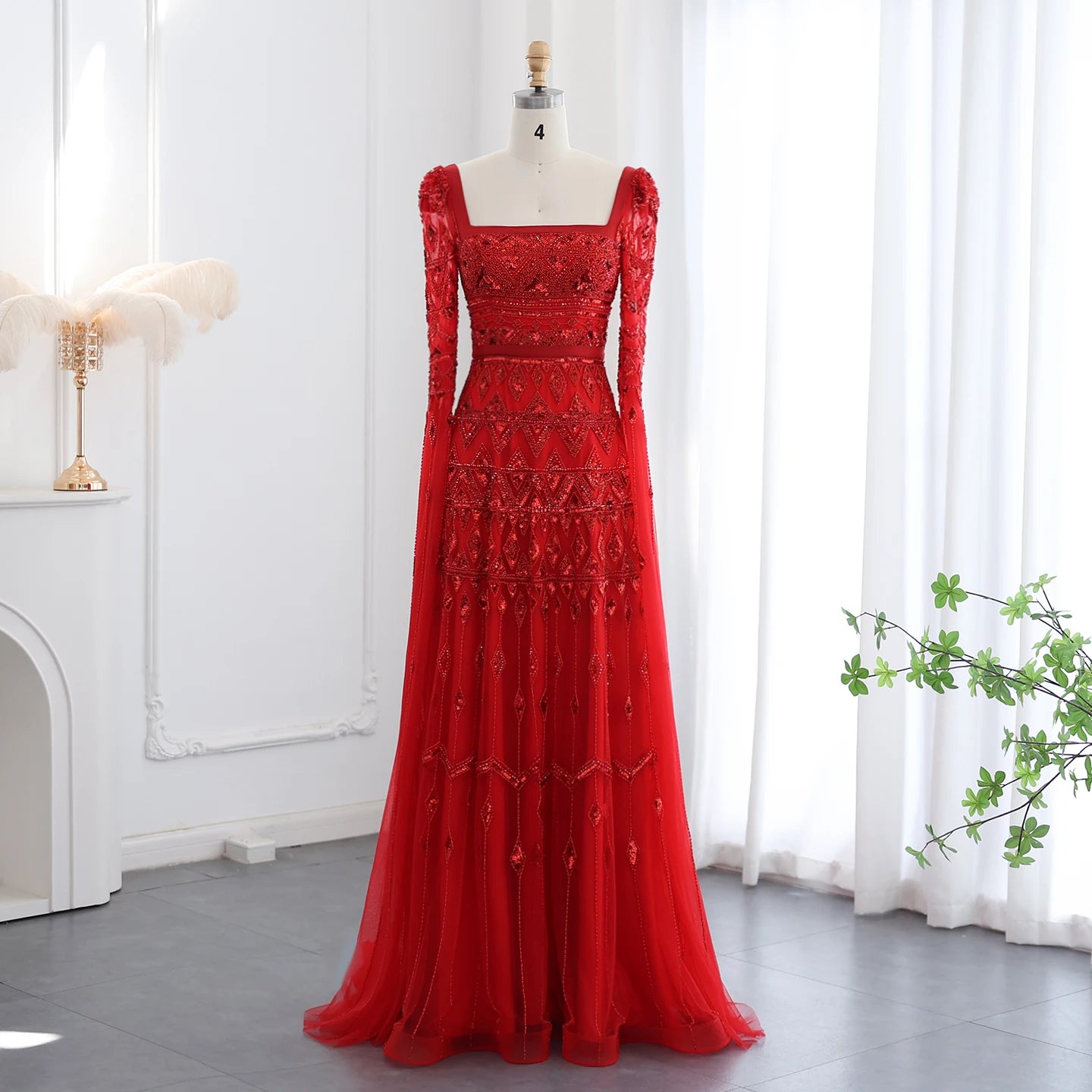 Cristalyn Arabic Burgundy Evening Dress with Cape Sleeve