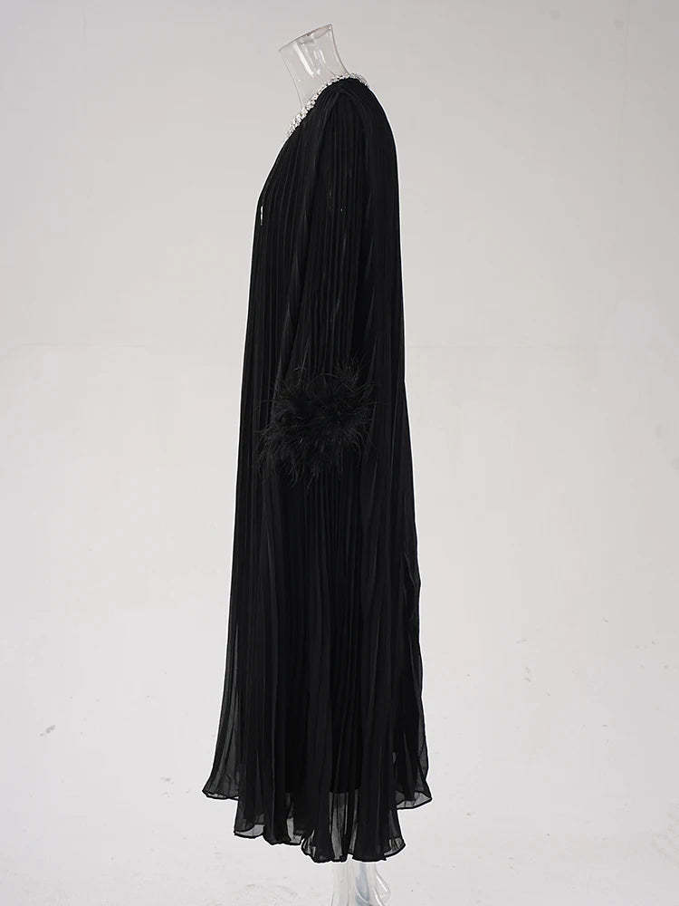 Mary Ruched Pleat Feather Diamond Spliced Dress