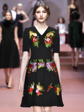 Load image into Gallery viewer, Haven V-Neck Short Sleeve Flowers Embroidery Knee-Length Vintage Dress
