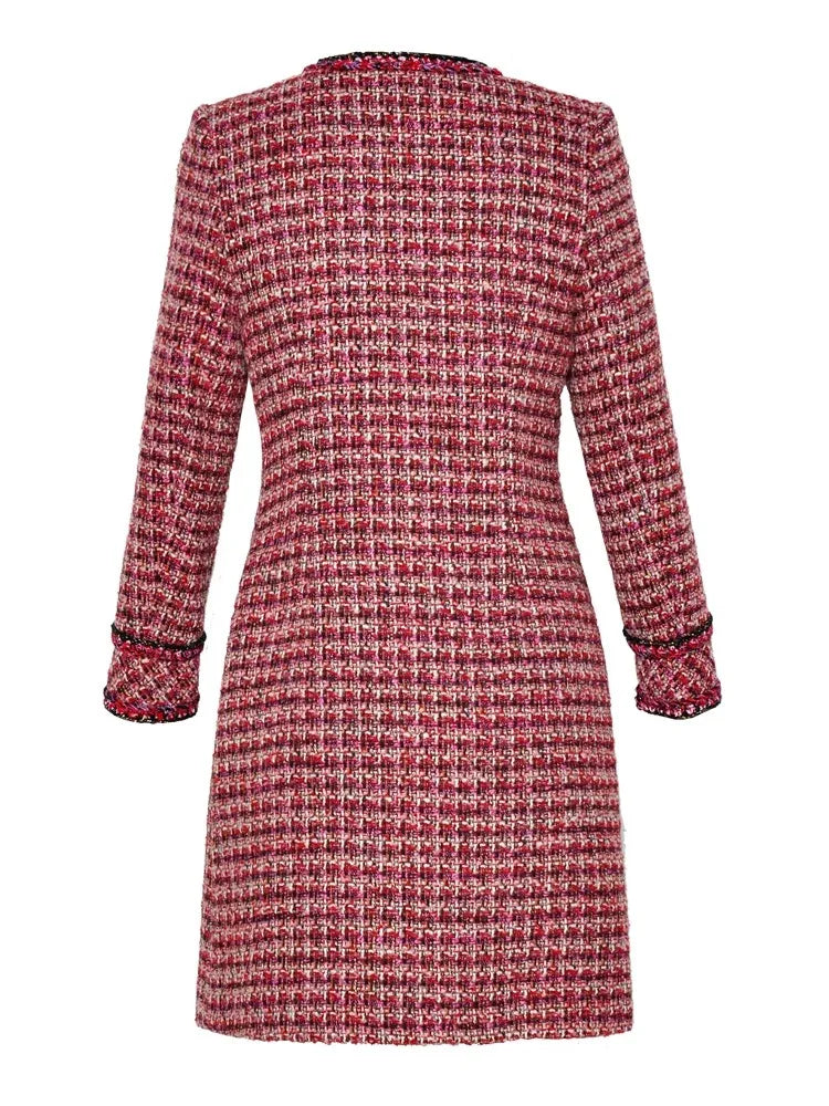 Demi Crystal Single Breasted Plaid Tweed  Coat