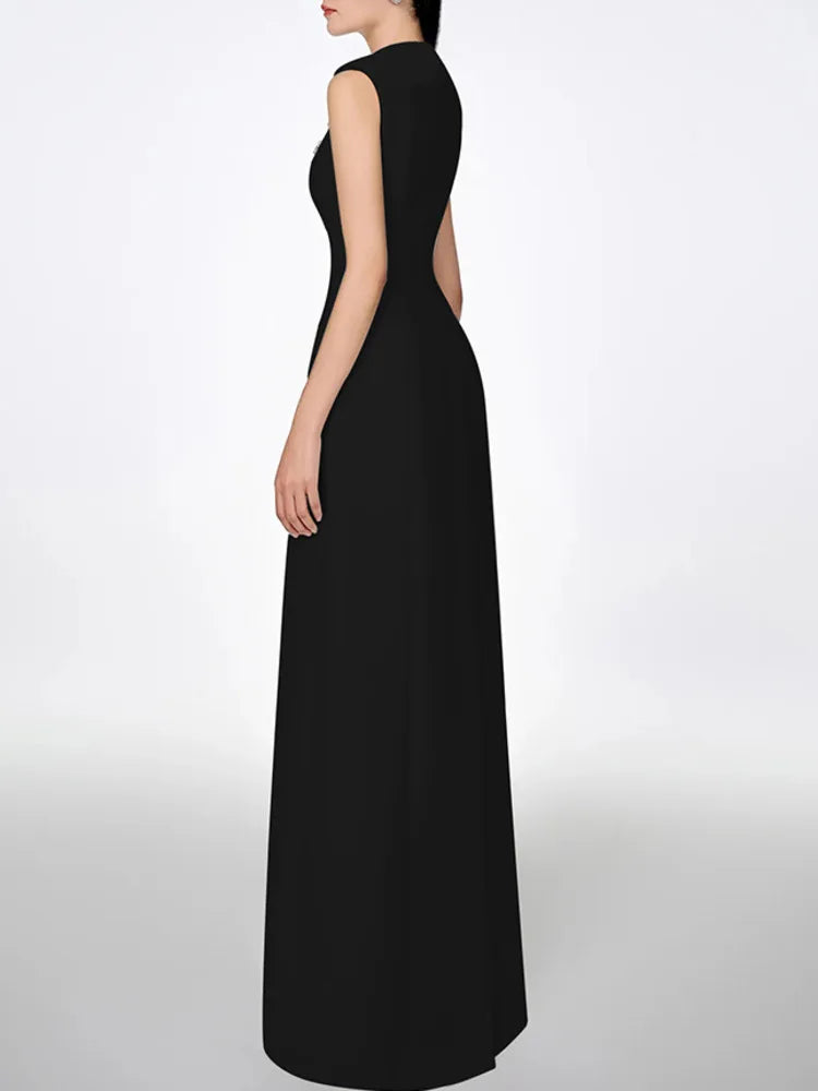 Ramona Splice Round Neck Sleeveless Black Banquet Dress