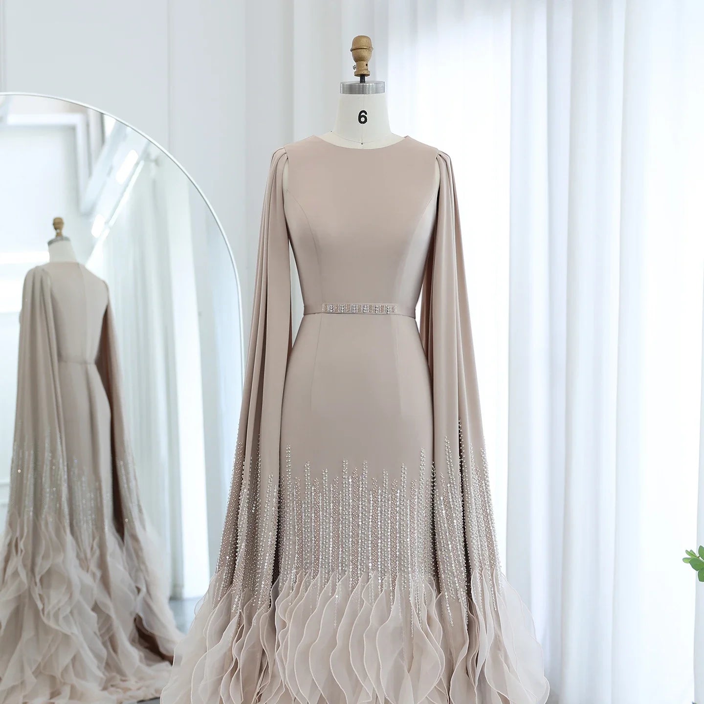 Adelaide White Evening Dresses with Cape Sleeves Tiered Ruffles Women Wedding Party Gown