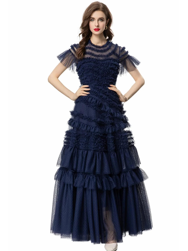 Selena O-Neck Short Sleeve Ruffles  Elegant Party Long Dress