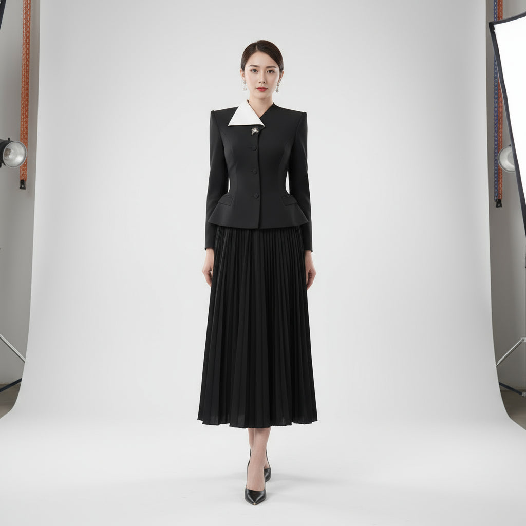 Daphne Two-Piece  Color-Block Lapel Set