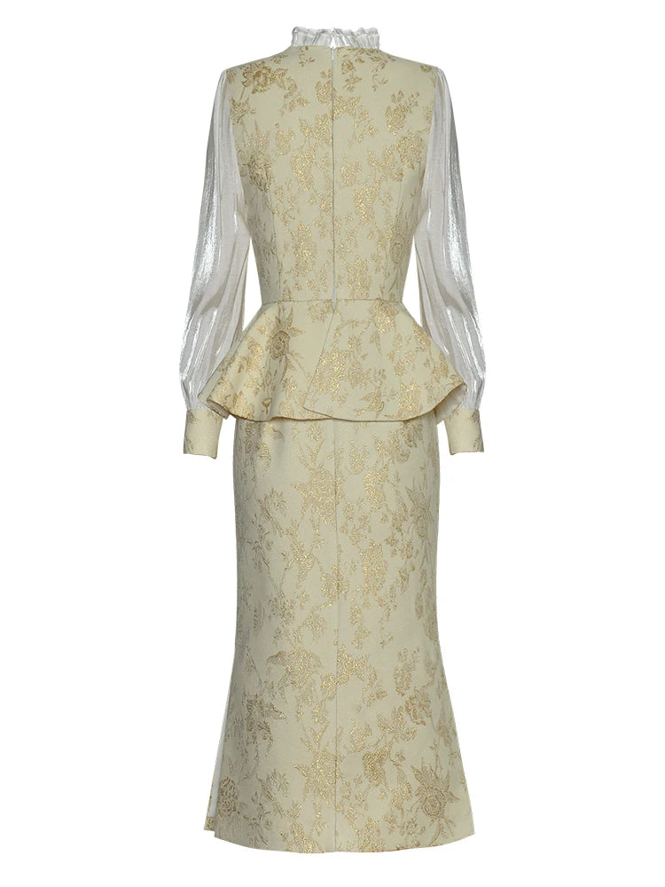 Noah Jacquard Ruffled Design Fake Two-Piece Dress