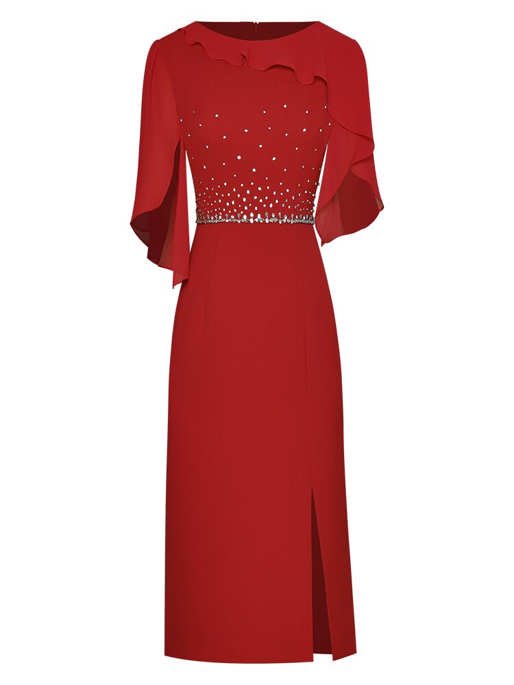Madison Diamond Rose Red Vintage Midi Dress