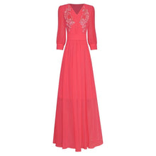Load image into Gallery viewer, Ridley V-Neck Half Sleeve Embroidery Beading Appliques Vintage Party Long Dress