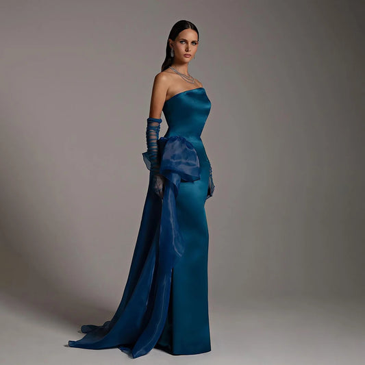Ando Navy Blue Strapless Dubai  Evening Dress