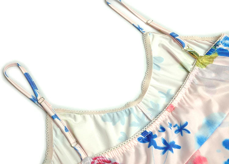 Jolane Bohemian Chiffon Floral Print Sashes Single Breasted Lace-up Dress