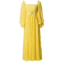 Load image into Gallery viewer, Safiyya Square Collar Lantern Sleeve Crystal Pleated Dress