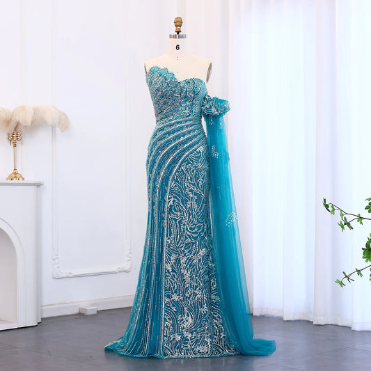 Mermaid Luxury  Evening Dress Cape Sleeve Scalloped Dress