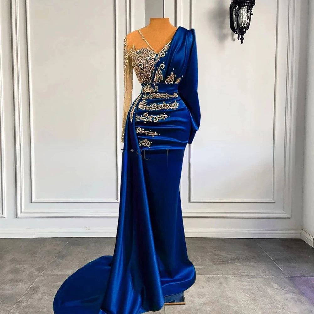 Saralou Formal Gowns Sheer Tulle V-Neck Long Sleeves Party Dress
