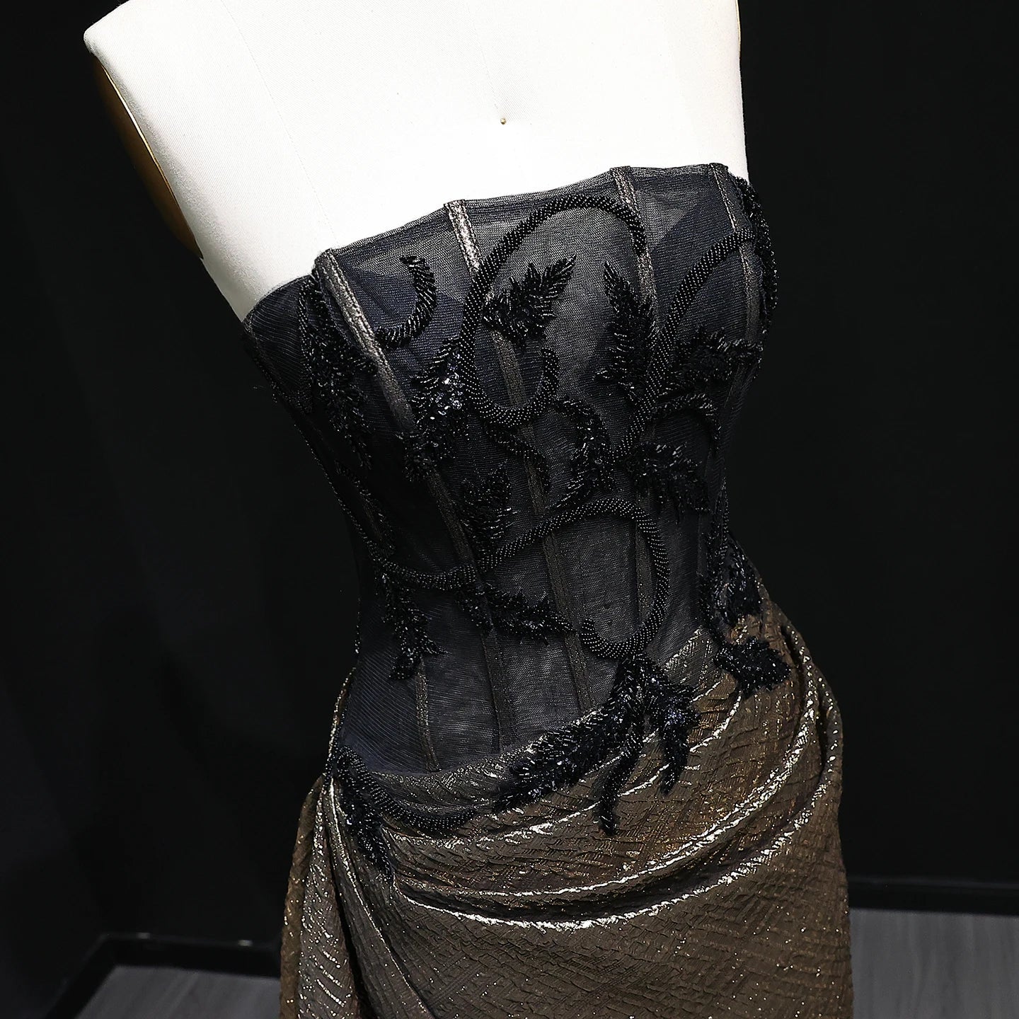 Adele Strapless Sequin Evening Dress with Knot Black