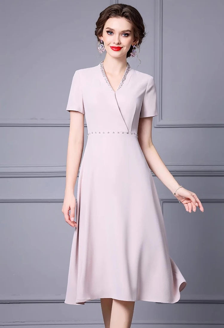 Rory V-Neck Short Sleeved Diamond  Office Lady Dress