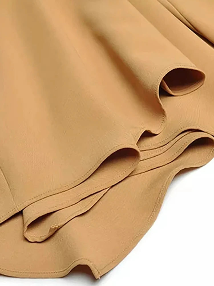 Siera O-Ausschnitt Kurzarm Schnürkleid in Volltonfarbe für Bürodamen