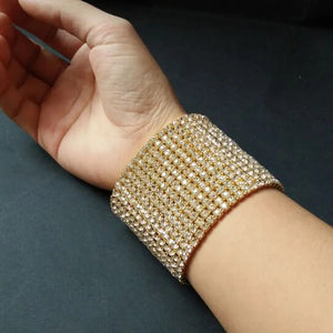 15 Rows  Gold Color and Silver Plated Clear Crystal Rhinestone Stretch Bangle Bracelet