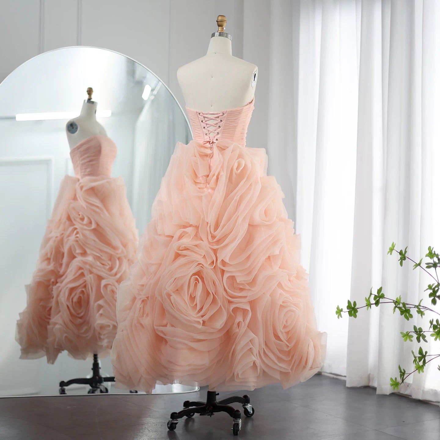 Luxury 3D Rose Flower Pink Short Evening Dress