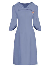 Load image into Gallery viewer, Dovie V-Neck Lantern Sleeve Brooch Solid Color High Street Short Dress