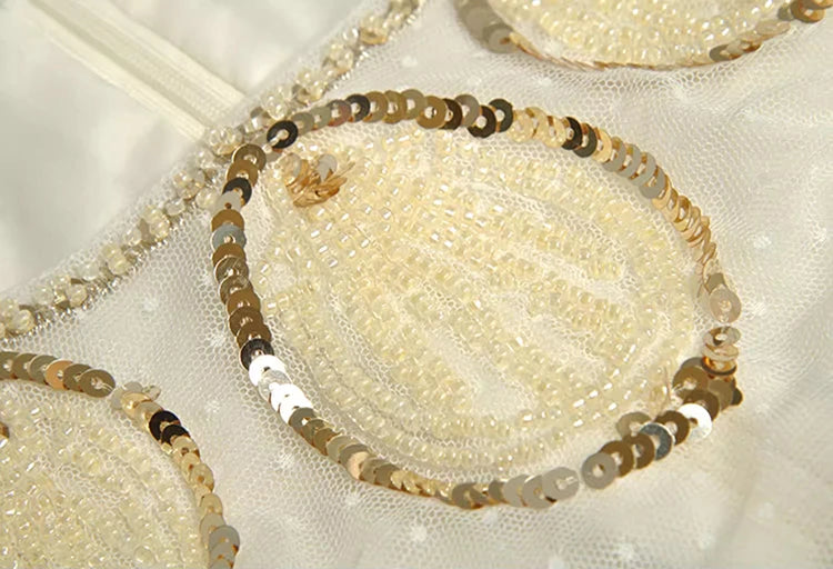 Alice O-Ausschnitt Laterne Ärmel Pailletten Perlen Elegantes Ballkleid