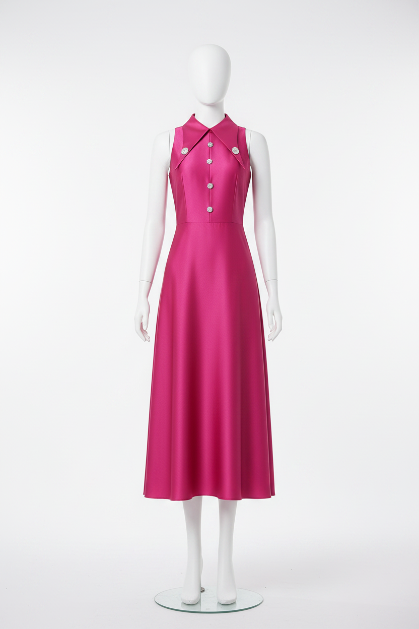 Vanessa Turn-Down Collar Sleeveless Beading Solid Color Commuter Dress