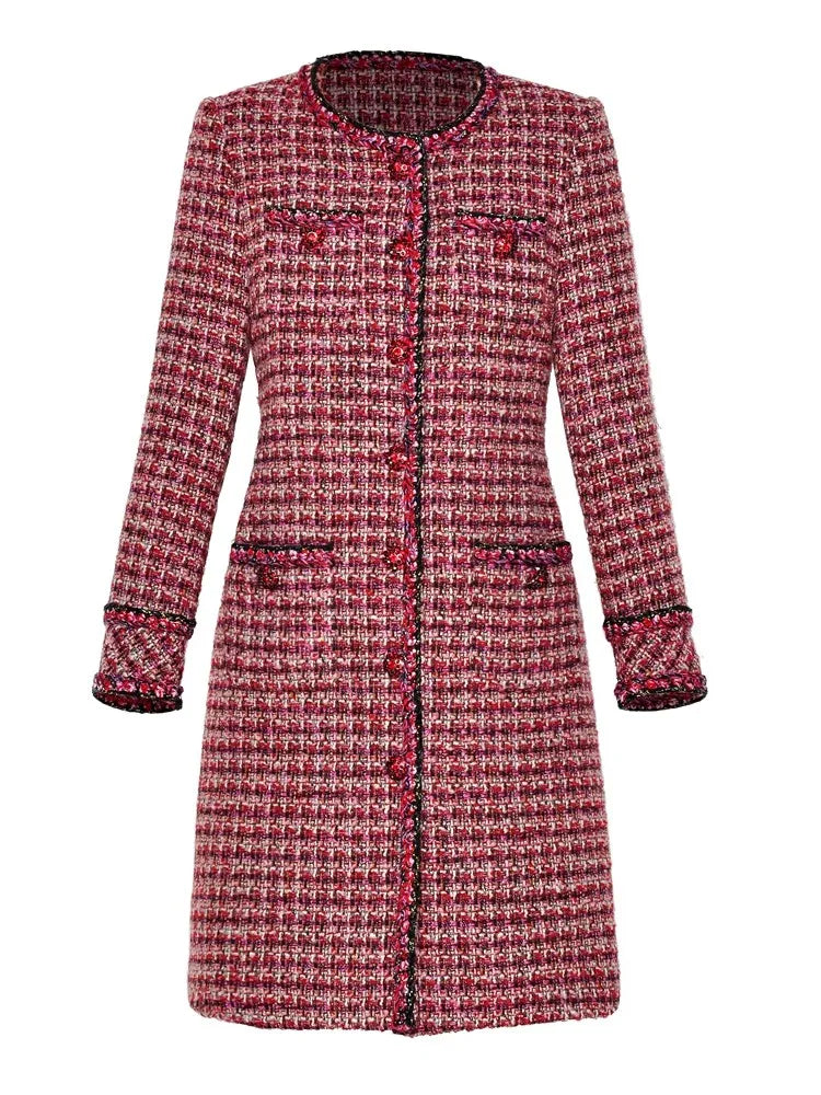 Demi Crystal Single Breasted Plaid Tweed  Coat