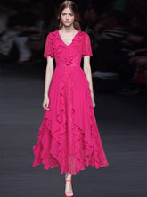 Load image into Gallery viewer, Cypress V-Neck Butterfly Sleeve Ruffle Lace Patchwork Elegant Party Dress