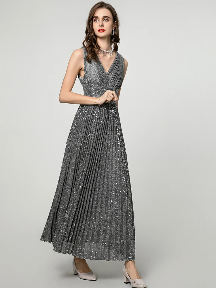 Lila Sequin Pleated Dress