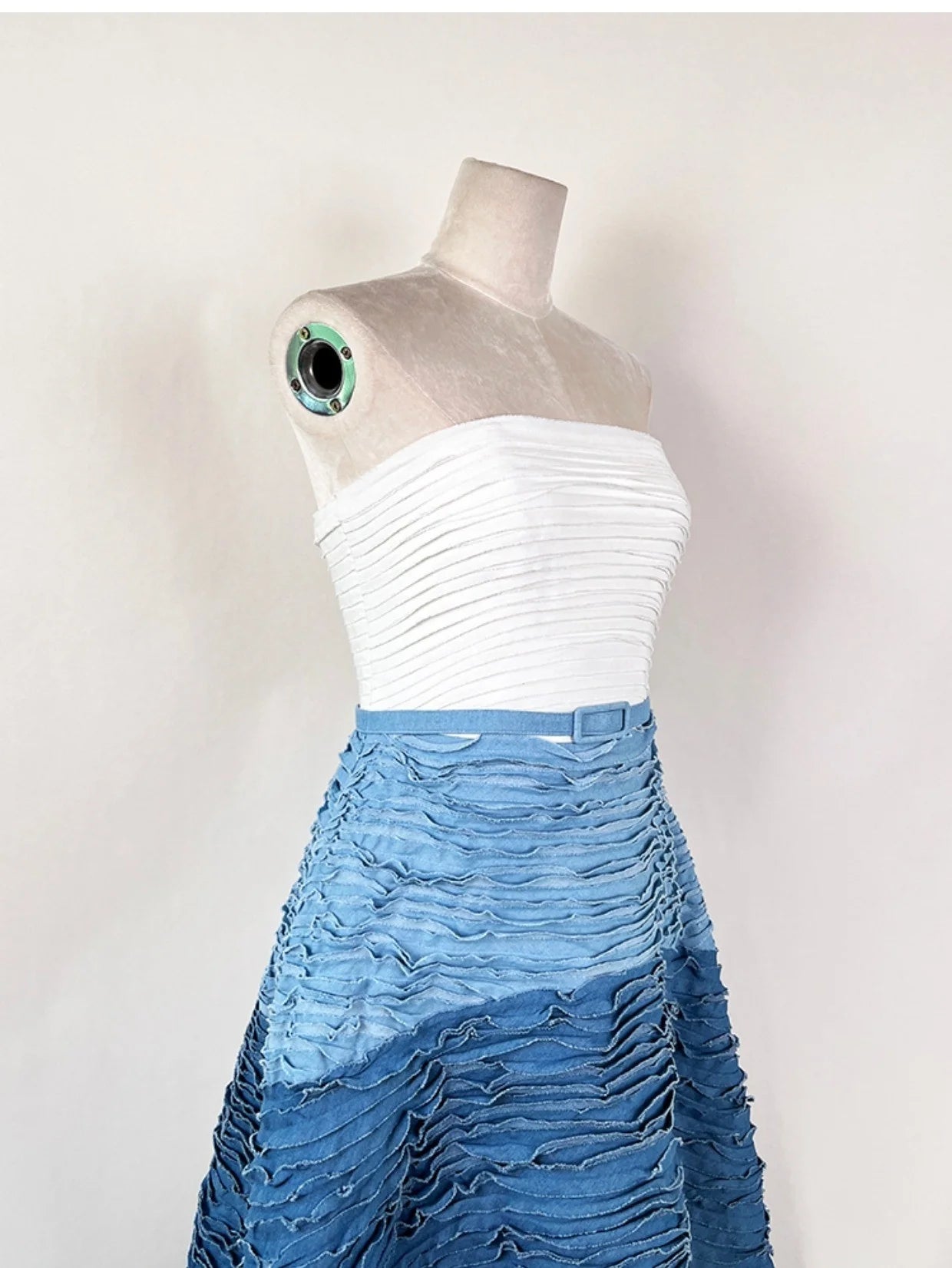 June Luxury Evening Maxi  Denim Gradual Bule Fold Sling Dress