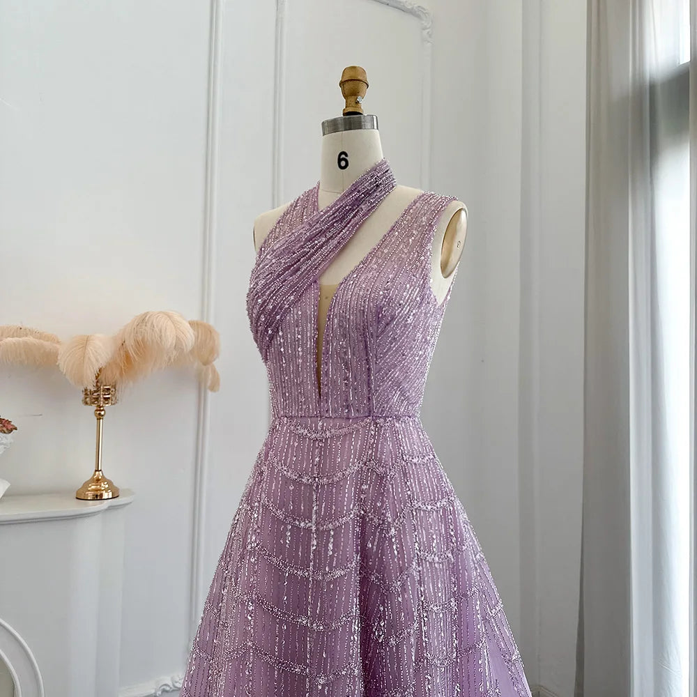 Luxury Beaded Lilac Evening Dress