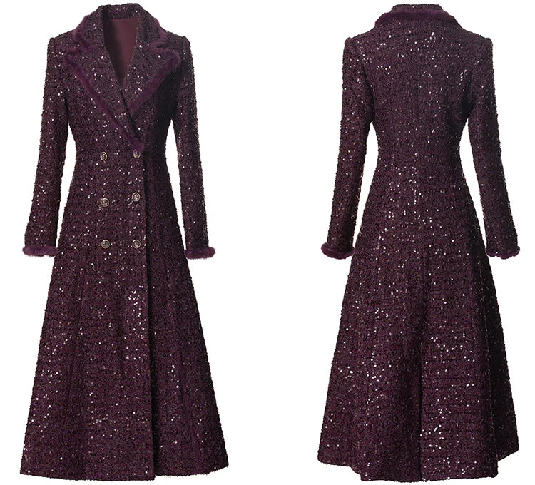 Brittany Double Breasted Sequins Tweed Coat