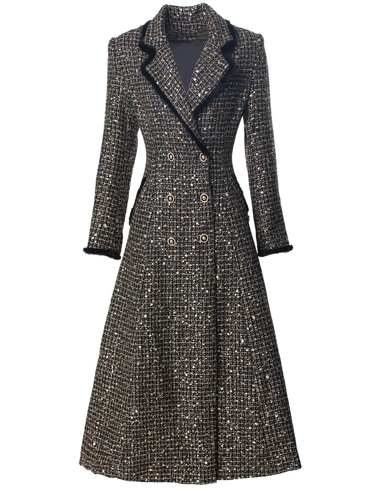 Virginia Double Breasted Sequins Plaid Tweed Coat