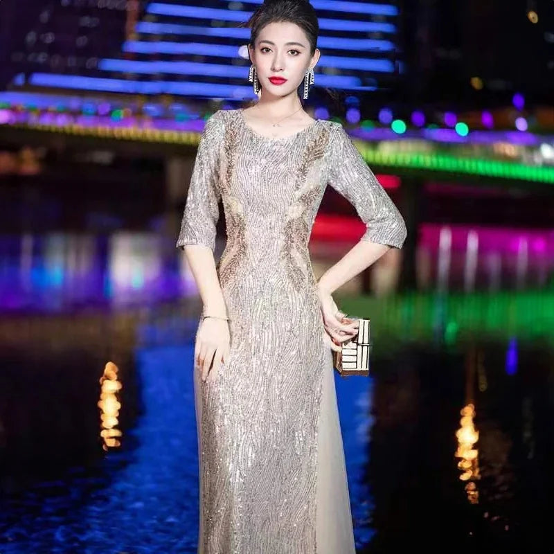 Jaya Evening Gown High-end Banquet Niche Light Luxury Host Steel Companion Conductor Choir Performance Costume Women's Long Dress