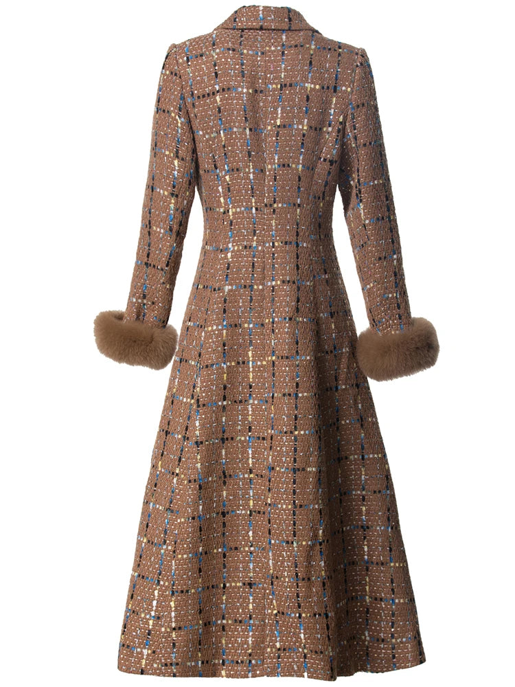 Malaysia  Double Breasted Sequins Plaid Tweed Coat