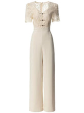 Load image into Gallery viewer, Memphis Square Collar Short Sleeve Lace Hollow Out Button High Street Wide Leg Pant