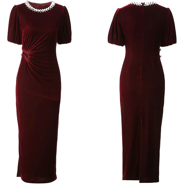 Merrill Crystal Beading Velvet Dress