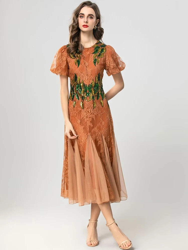 Zola Sequins Embroidery Lace Dress