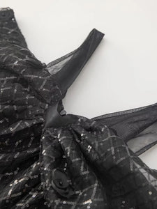 Maliyah Spaghetti Strap V-Neck Sequins Black Midi Dress