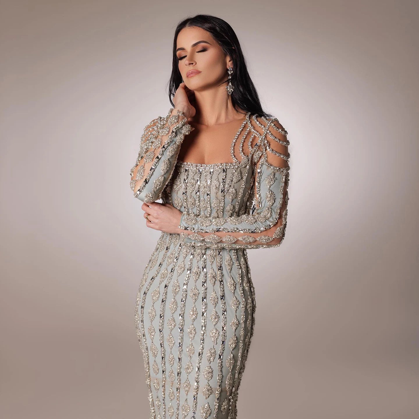 Luxury Evening Mermaid Dress with Long Sleeves