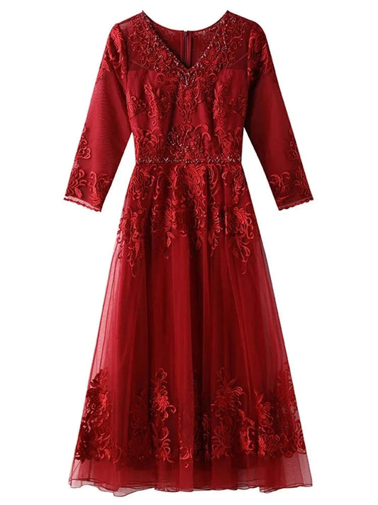 Evelyn Solid Embroidery Beaded Design Dress