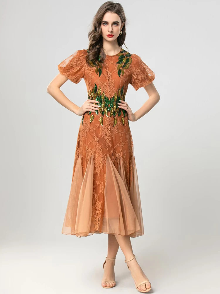 Zola Sequins Embroidery Lace Dress