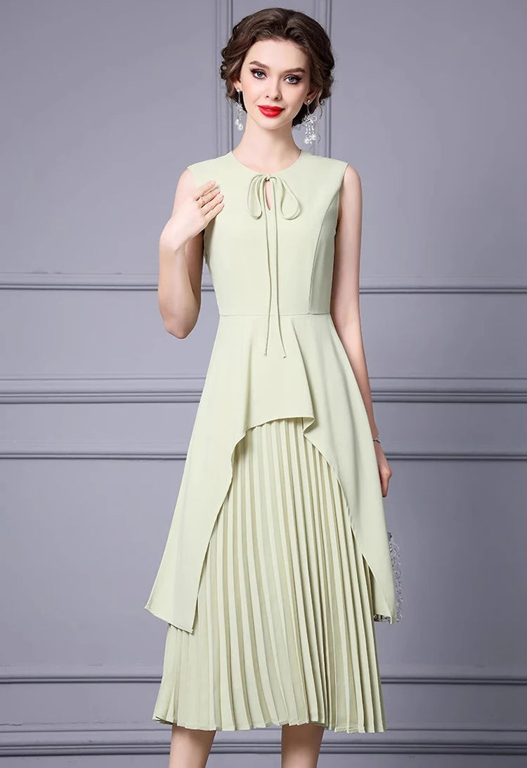 Phoebe Sleeveless High Waiste Pleated Splicing High-End Slim Party Fashion Dress