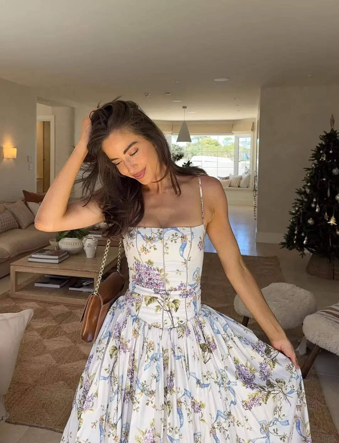 Mya Sexy Spaghetti Straps Floral Print Dress