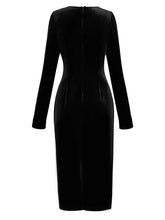 Load image into Gallery viewer, Veronica Autumn Velvet Pencil Dress Women O-Neck Long Sleeve Folds Solid Color Office Lady Dress