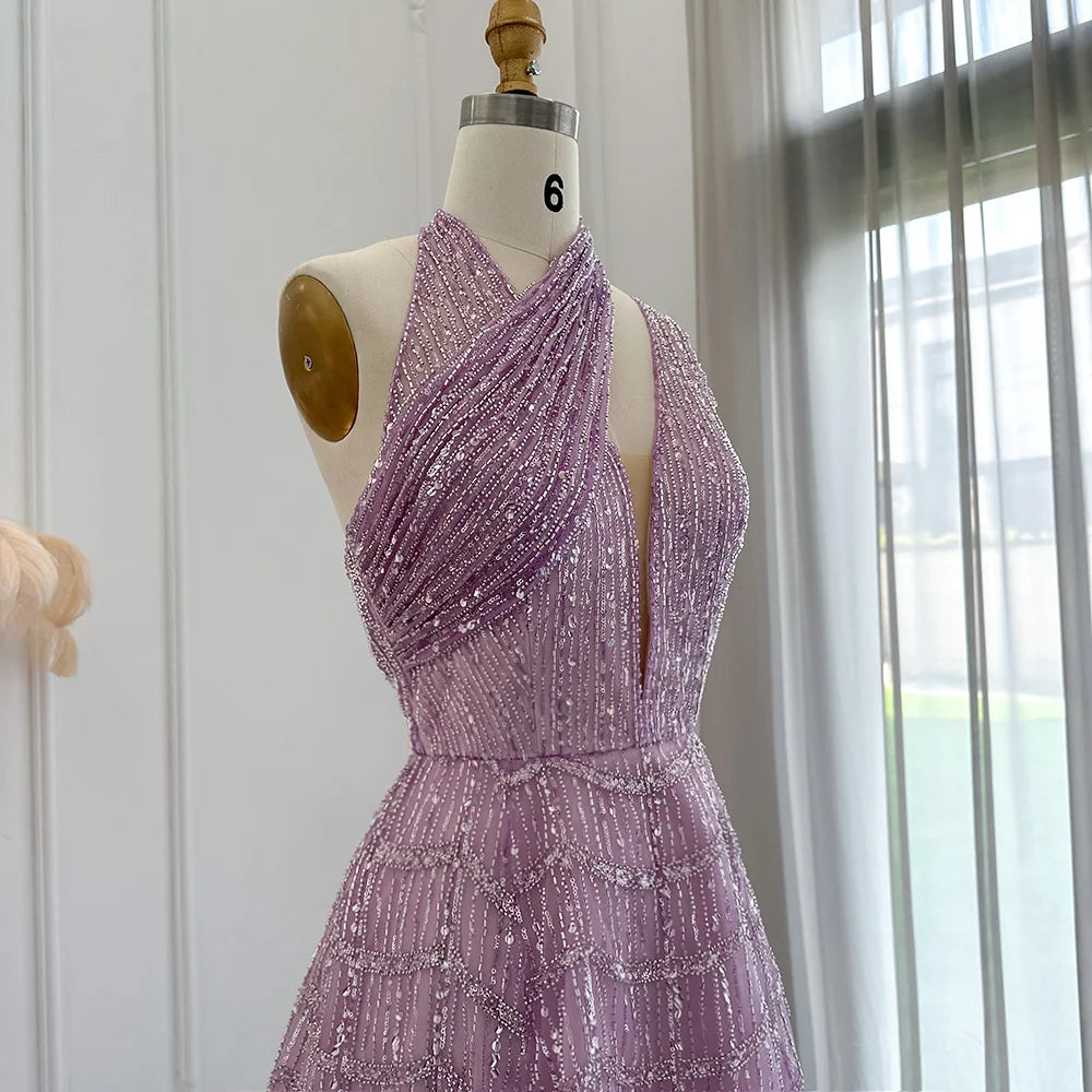 Luxury Beaded Lilac Evening Dress